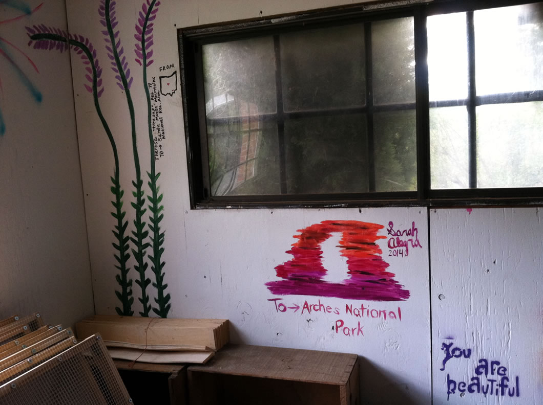 graffiti on the walls at Cold Creek Orchard